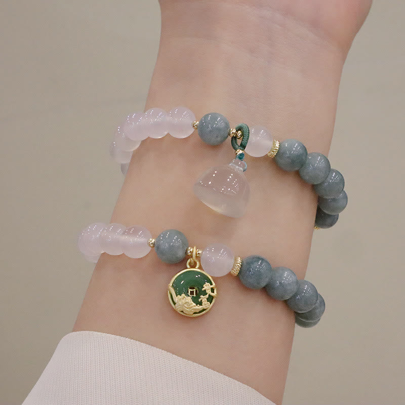 Achat Jade Lotus Armband Handgelenk Naturstein Perlen Schutz Frieden