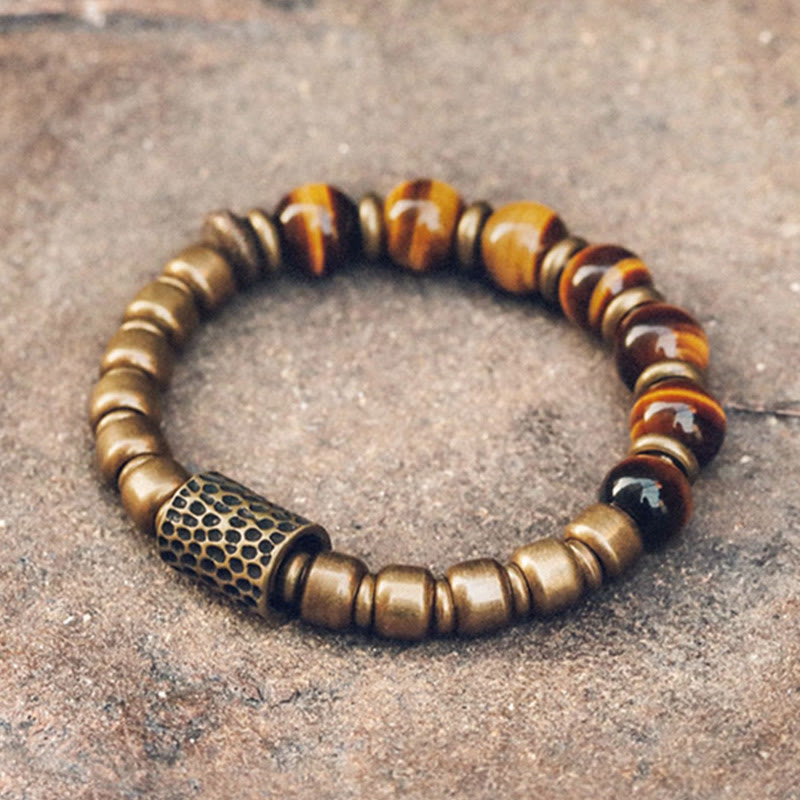 Armband Tigerauge Kupfer mit Perlen elastisch natürlich elegant