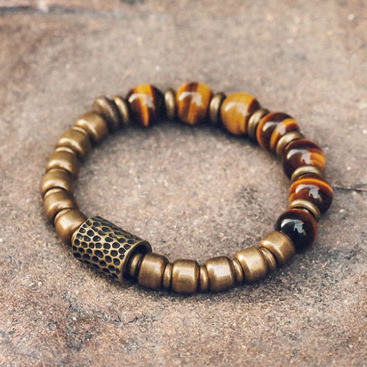 Armband Tigerauge Kupfer mit Perlen elastisch natürlich elegant