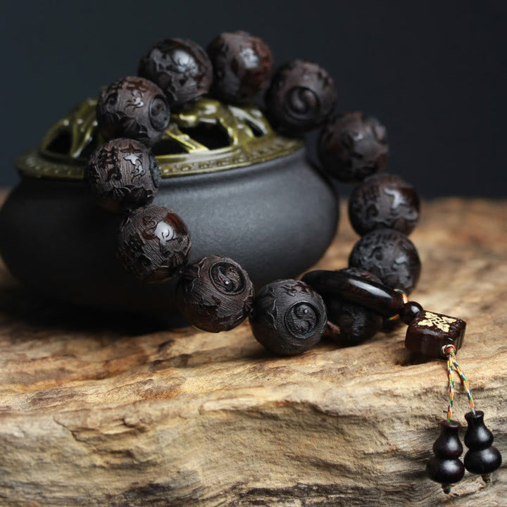 Armband Ebenholz Gravur Yin-Yang Ruhe