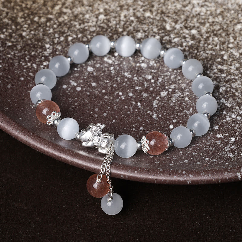 Armband Mondstein Erdbeerquarz Pixiu Silber elegantes Accessoire Naturstein