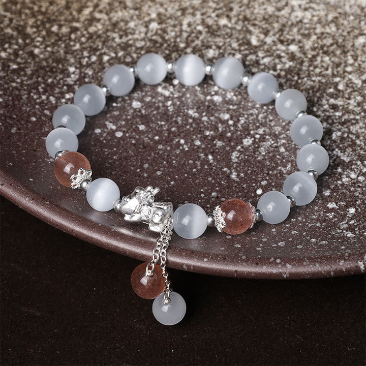 Armband Mondstein Erdbeerquarz Pixiu Silber elegantes Accessoire Naturstein