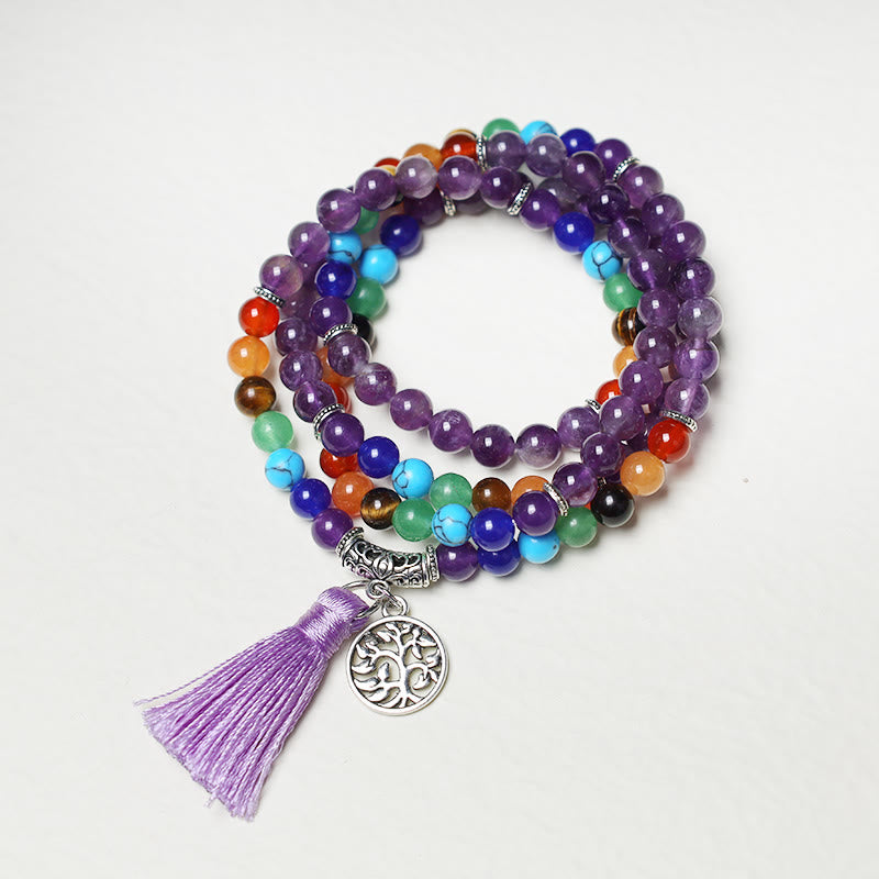 Mala 108 Perlen Kristall Heilung Armband lila Amethyst Flach Auflage