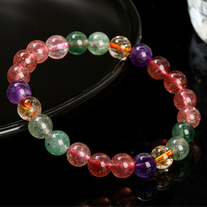 Armband Erdbeerquarz Heilstein Perlen mehrfarbig elastisch tragbar Naturstein