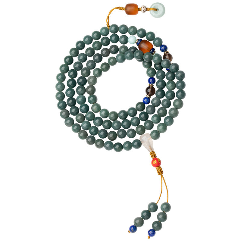 Mala 108 Perlen Bodhi Segen grüne Jade Naturstein Halskette