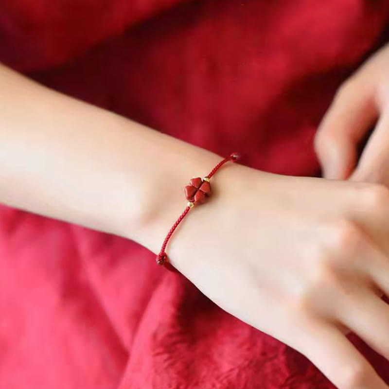 Armband Vierblättriges Kleeblatt Rot Schnur - Segen
