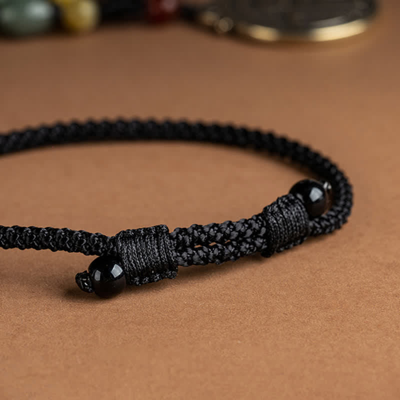 Schwarze Kette mit Obsidian Perlen Kaninchen Tierkreis Wohlstand Anhänger