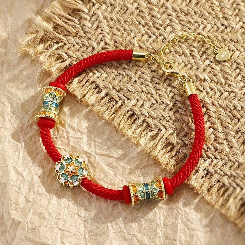 Rotes Armband 925 Silber Lotus mit goldfarbenen Verzierungen elegant.