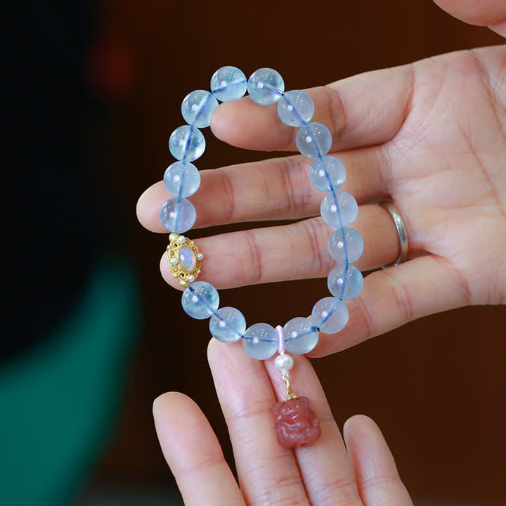 Armband Aquamarin Roter Achat Heilung Energie Hand getragen Naturstein