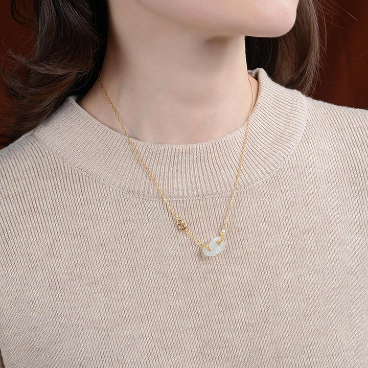 Anhänger Kette weiße Jade Gold Glück elegant