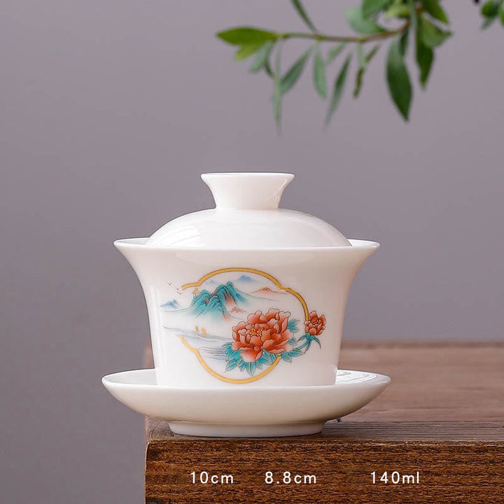 Teetassen Mit Untertasse Gaiwan Berge Porzellan Lange Tasse - Fensterblick