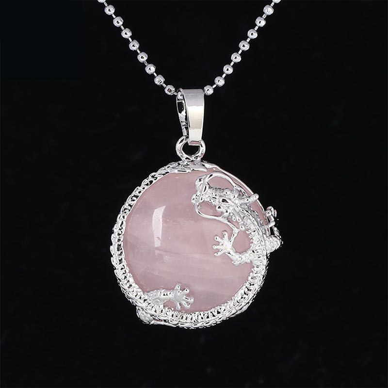 Kette Rosenquarz Drachen Anhänger silbern Naturstein Heilung Harmonie