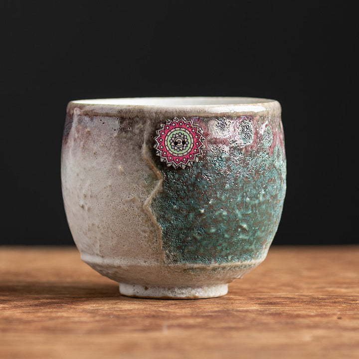 Teetasse Groß Sonnenblume Ofenglasur Keramik Beige-Grün