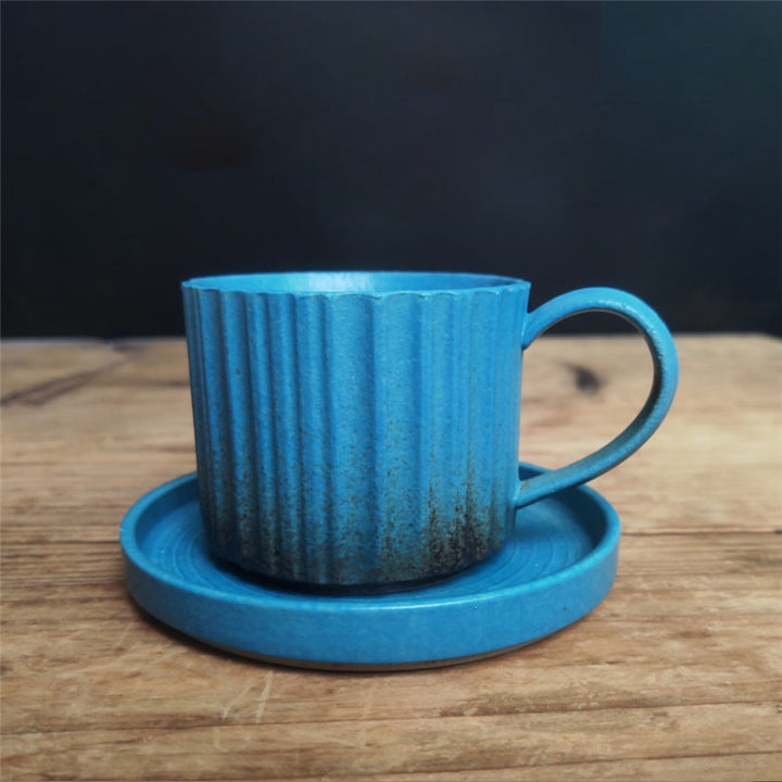 Teetasse Büro Retro Streifen Keramik Untertasse Blau