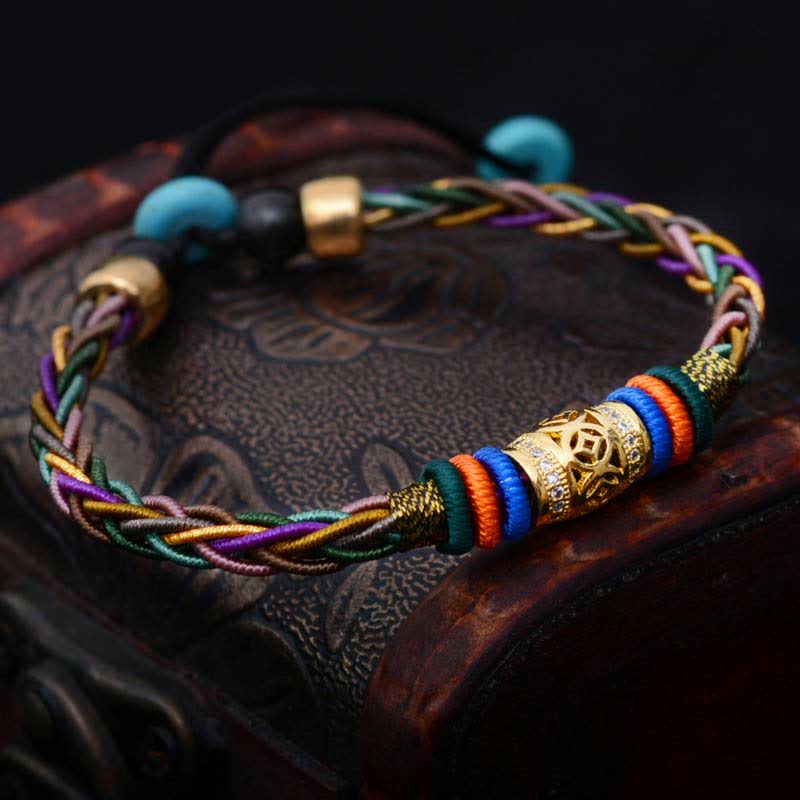 Armband Tibetisches Achtfaden-Knoten Kupfermünze Glück Geflochten