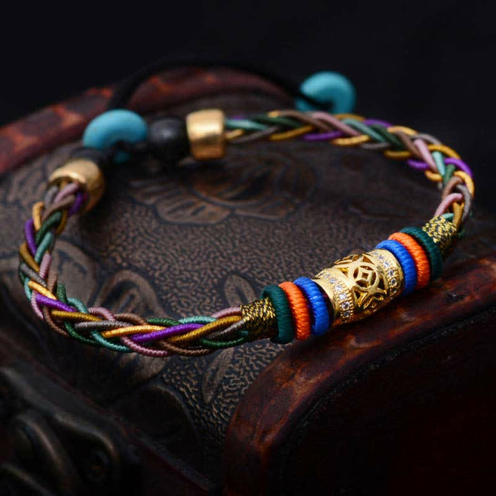 Armband Tibetisches Achtfaden-Knoten Kupfermünze Glück Geflochten