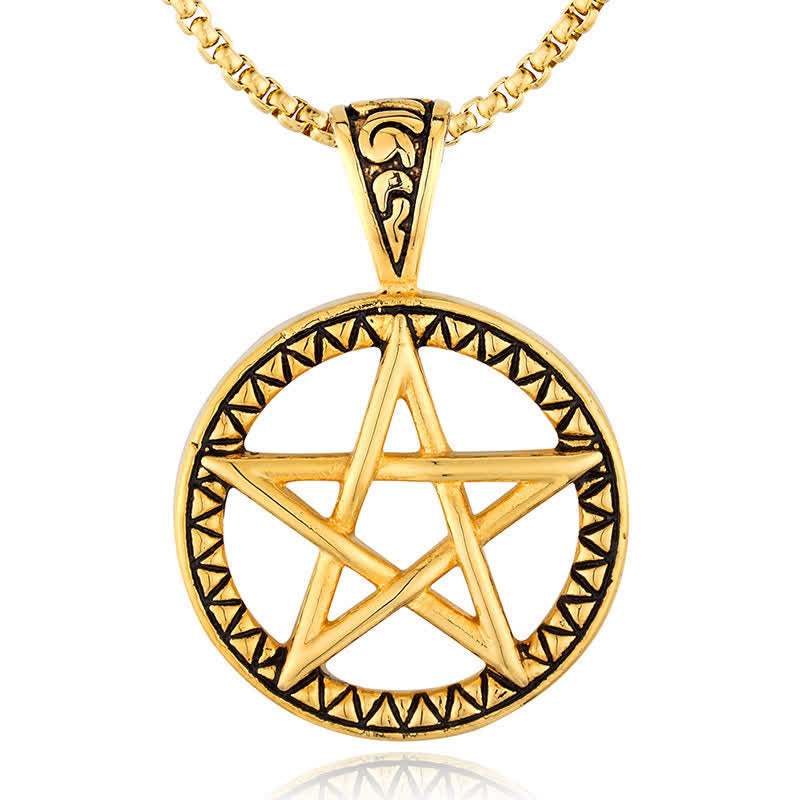 Kette Titanstahl Pentagramm Balance gold Anhänger