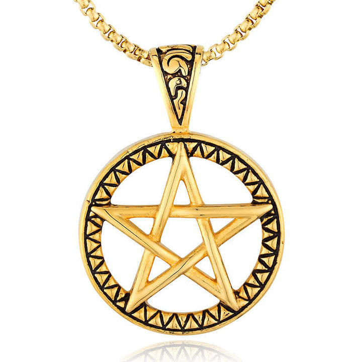 Kette Titanstahl Pentagramm Balance gold Anhänger