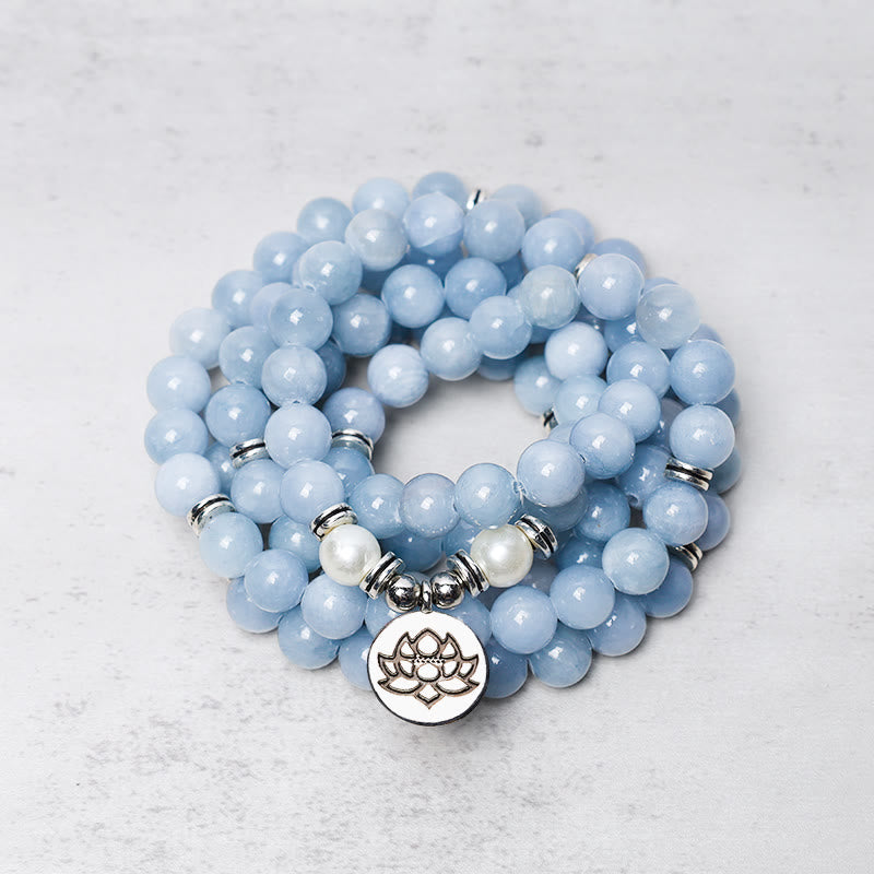 Mala Aquamarin 108 Perlen Heilung Lotus