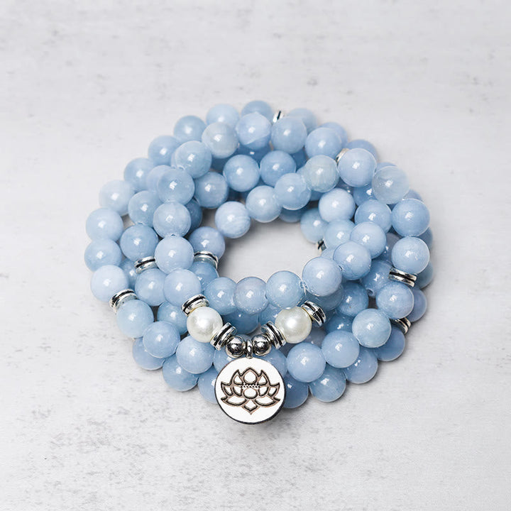 Mala Aquamarin 108 Perlen Heilung Lotus