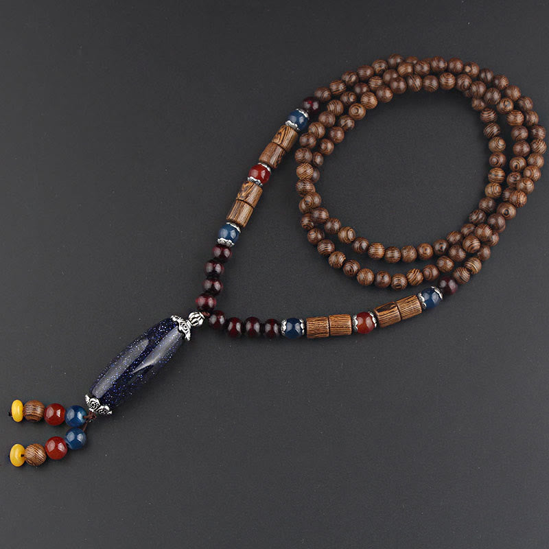 Anhänger Kette Tibetischer Bodhi Achat Harmonie Holzperlen