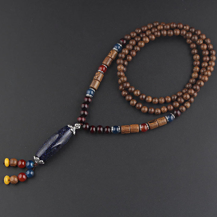 Anhänger Kette Tibetischer Bodhi Achat Harmonie Holzperlen