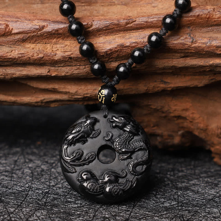 Anhänger Kette Obsidian Drachen Phönix – Schutz