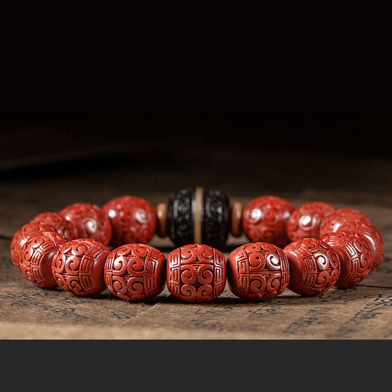Rotes Zinnober Ebenholz Armband mit geschnitzten Mustern elegant.