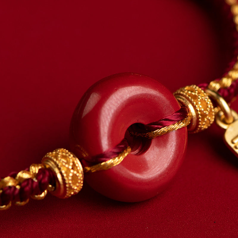 Armband Zinnober Fu-Zeichen Frieden Segen rotes Perlenarmband golden verziert