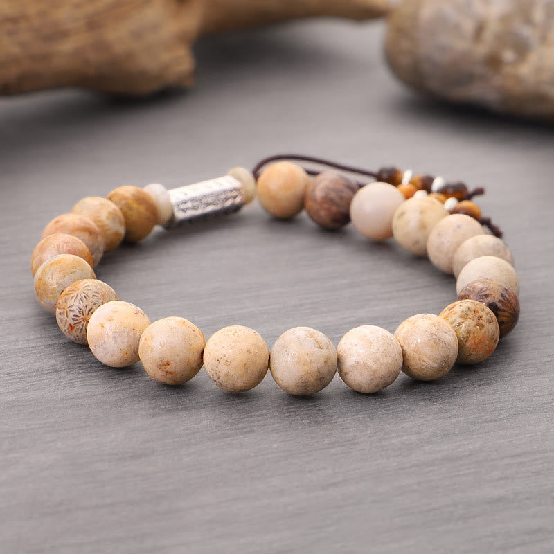 Armband Om Mani Padme Hum – Stärke mit Naturstein Perlen elastisch
