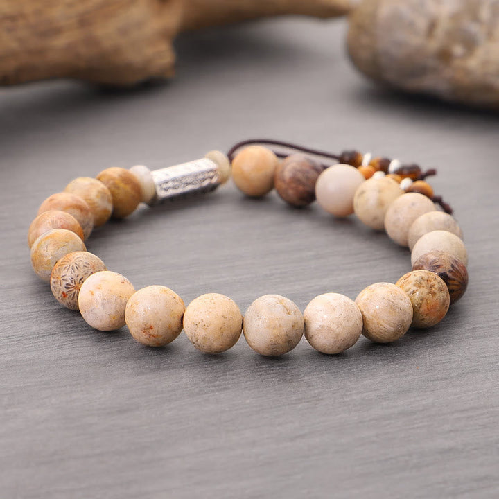 Armband Om Mani Padme Hum – Stärke mit Naturstein Perlen elastisch