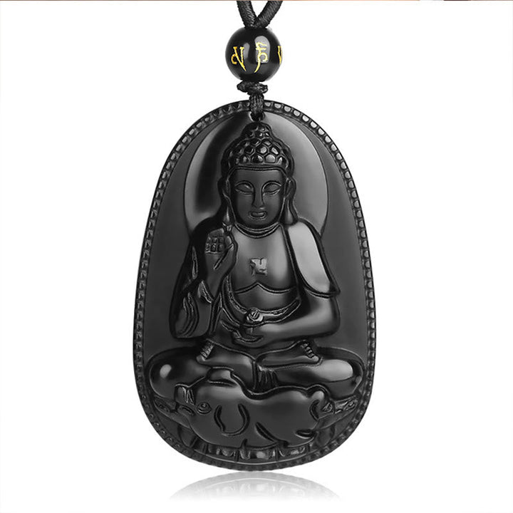 Obsidian Anhänger Buddha Kette Geburtsbuddha Schutzstein