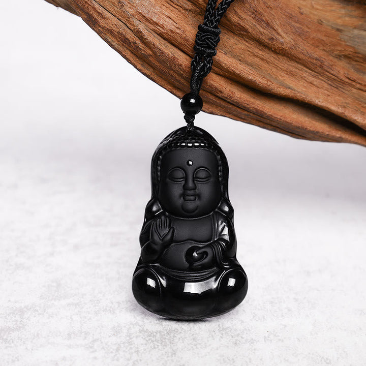 Schwarzer Obsidian Buddha – Stärke & Schutz – Bild 4 – Schwarzer Obsidian Buddha Anhänger mit Kordel – Schutzstein Schmuck