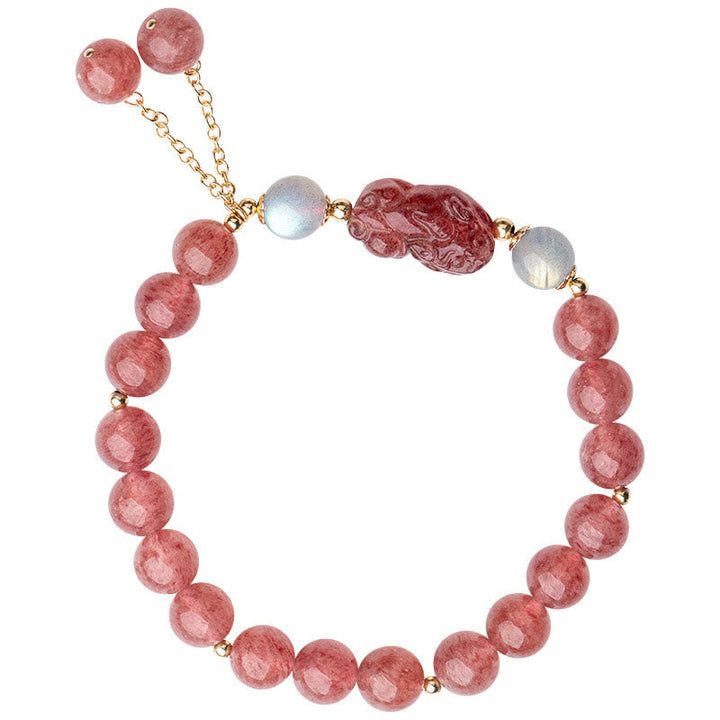 Armband Erdbeerquarz Mondstein Pixiu Heilung Liebe rosé Perlen