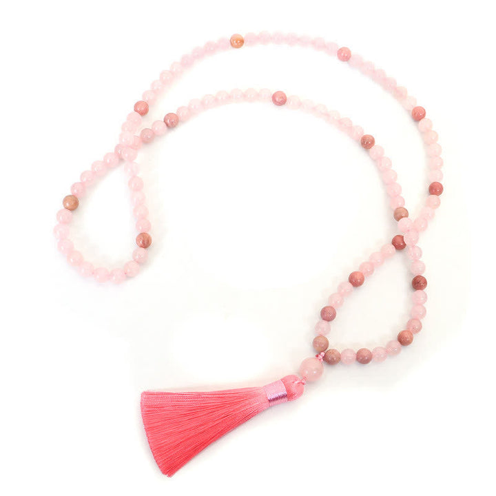Rosenquarz Mala 108 Perlen Kristall – Liebe mit rosa Quaste Halskette