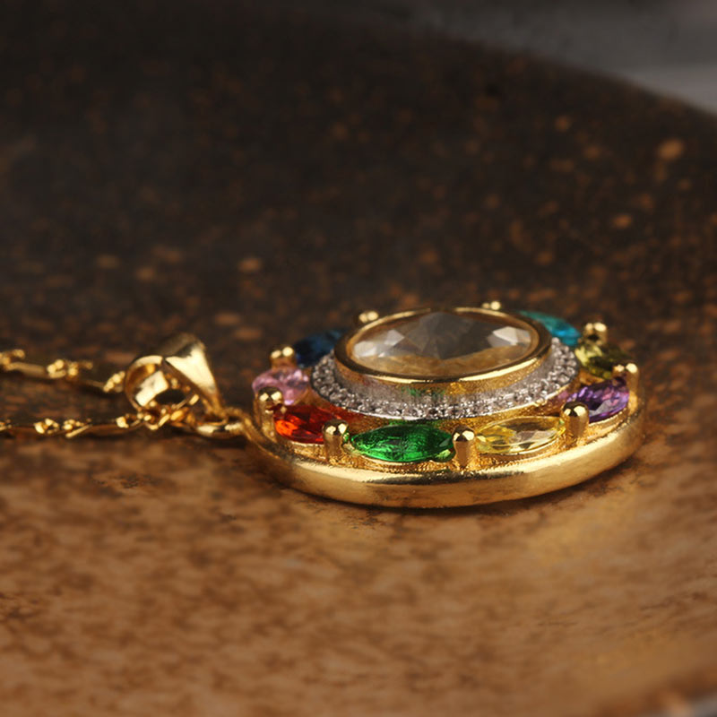 Goldene Kette Zirkon Kupfer – Wohlstand mit bunten Steinen Anhänger.