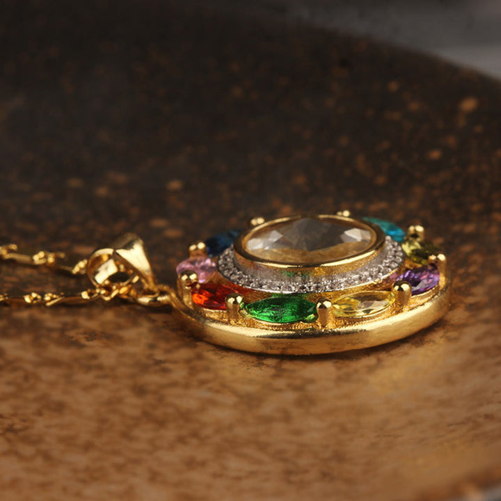 Goldene Kette Zirkon Kupfer – Wohlstand mit bunten Steinen Anhänger.