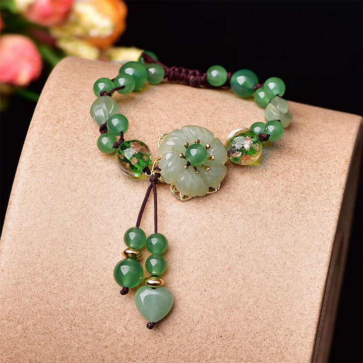 Armband Grüner Jade Glück Blume Anhänger