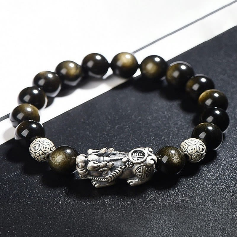 Armband 925 Silber Obsidian Pixiu – Schutz & Wohlstand