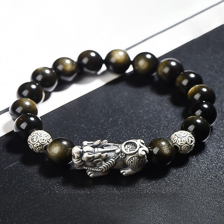 Armband 925 Silber Obsidian Pixiu – Schutz & Wohlstand