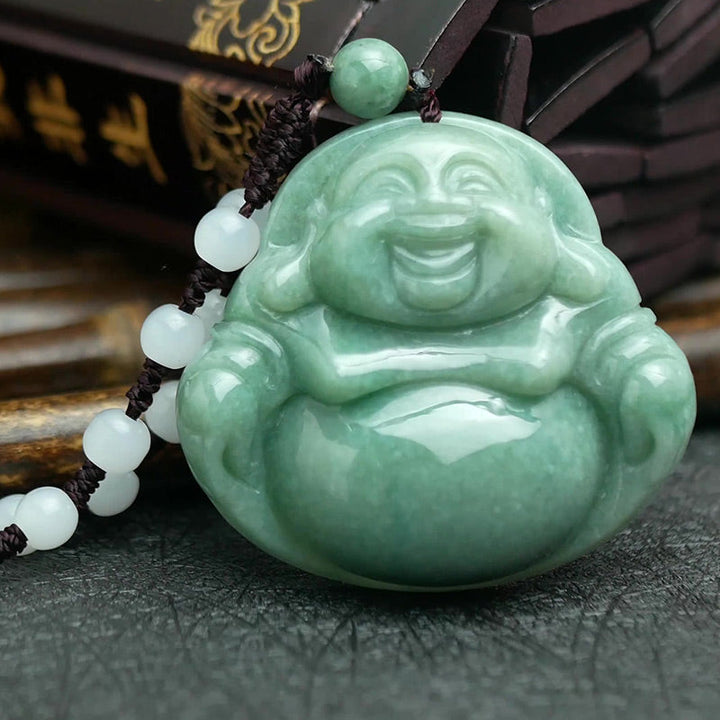 Kette Cyan Jade Lachender Buddha Harmonie Anhänger Naturstein