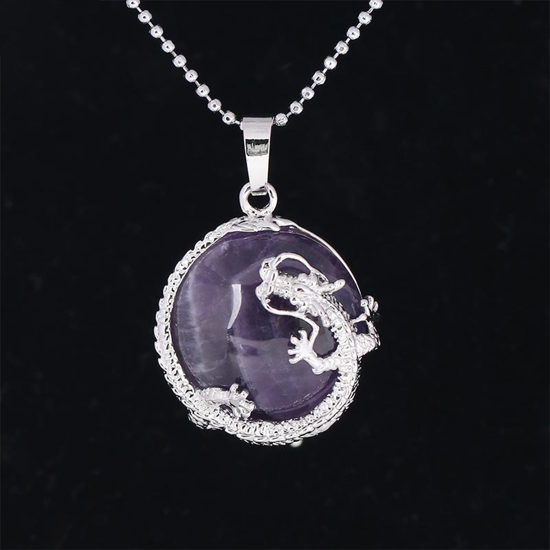 Amethyst Kette mit Drachen Anhänger Silber Naturstein Halskette