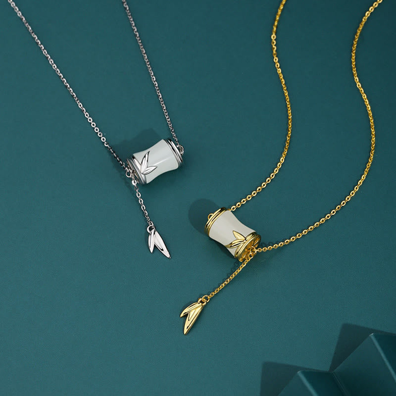 Kette weiße jade bambusblatt silber anhänger