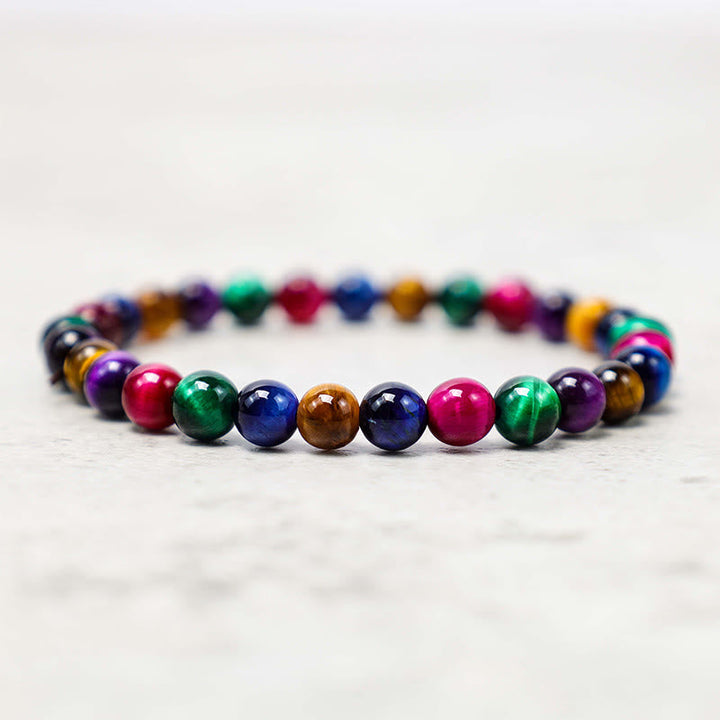 Armband Tigerauge – Mut bunte Natursteine elastisch tragbar Handgelenk
