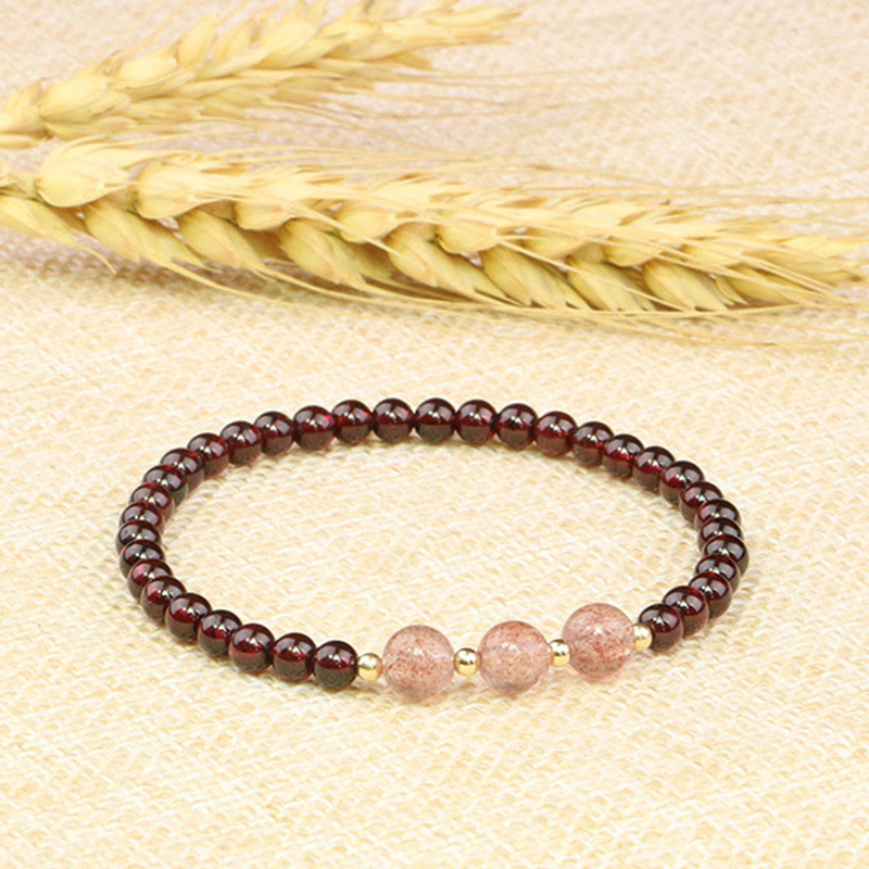Armband Erdbeerquarz Granat – Ruhe elegantes Naturstein Perlen Design