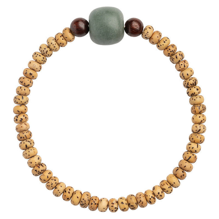 Armband Sandelholz Bodhi grüner Stein braune Perlen elastisch
