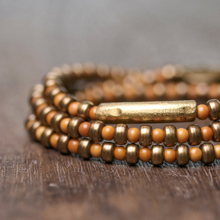 Armband Kupfer – Wohlstand Stärke elegantes Perlenarmband Naturstein braun gold
