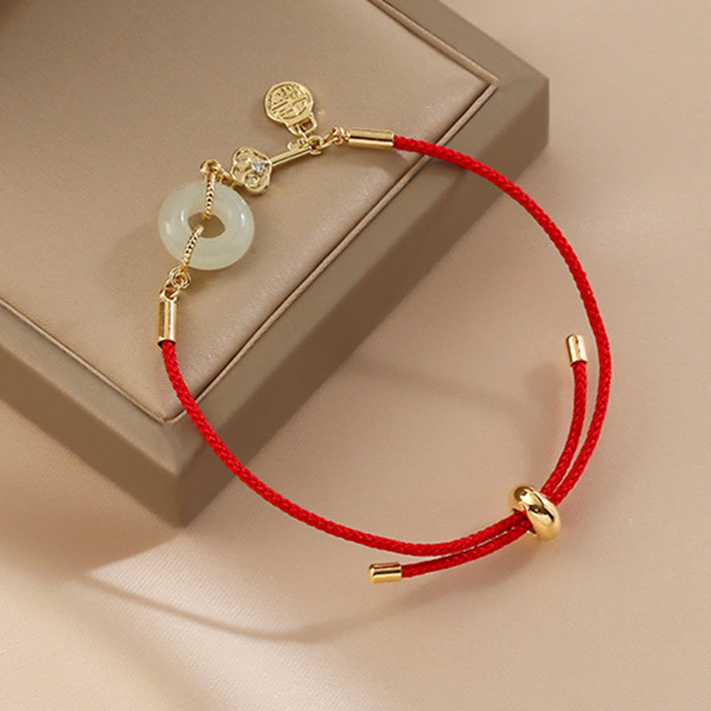 Armband Jade Friedensring Rot Fu Symbol Wohlstand