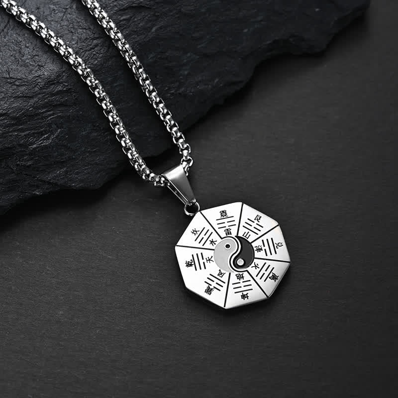 Kette Titanstahl Bagua Yin Yang Harmonie Silber Anhänger