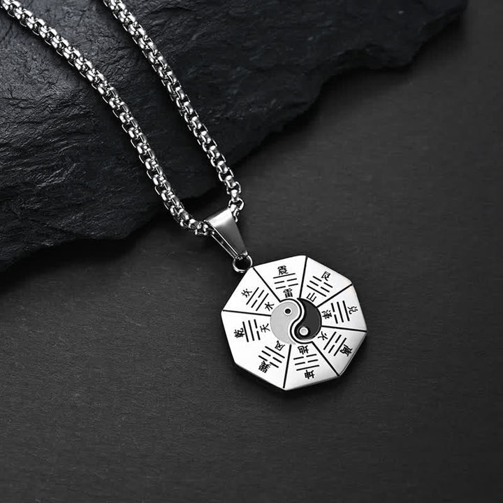Kette Titanstahl Bagua Yin Yang Harmonie Silber Anhänger